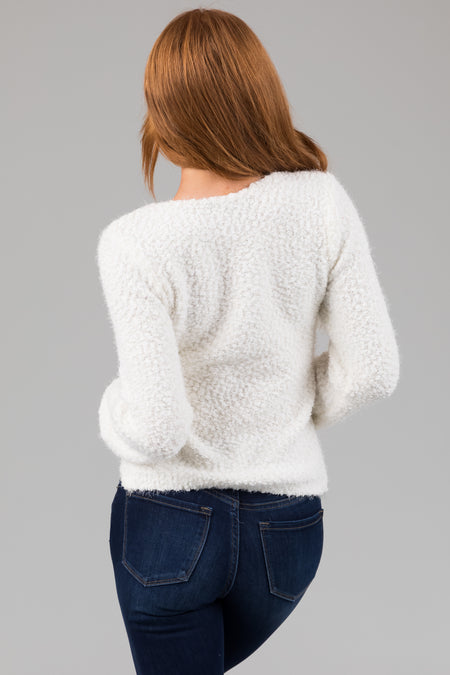 Ivory Textured Balloon Sleeve Sweater