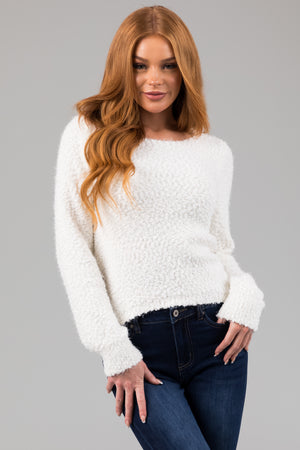 Ivory Textured Balloon Sleeve Sweater