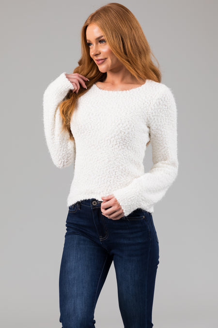 Ivory Textured Balloon Sleeve Sweater