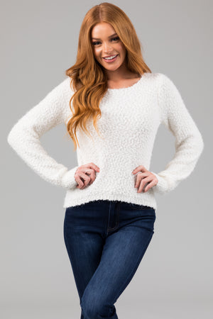 Ivory Textured Balloon Sleeve Sweater