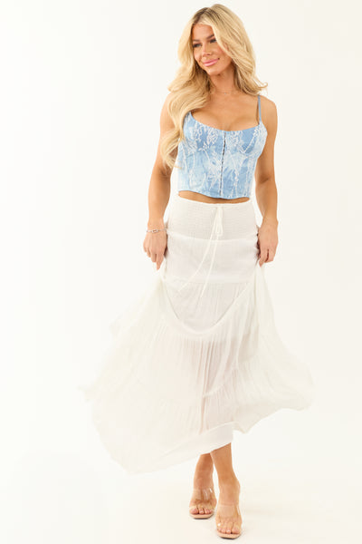 Ivory Tiered Smocked Drawstring Waist Maxi Skirt