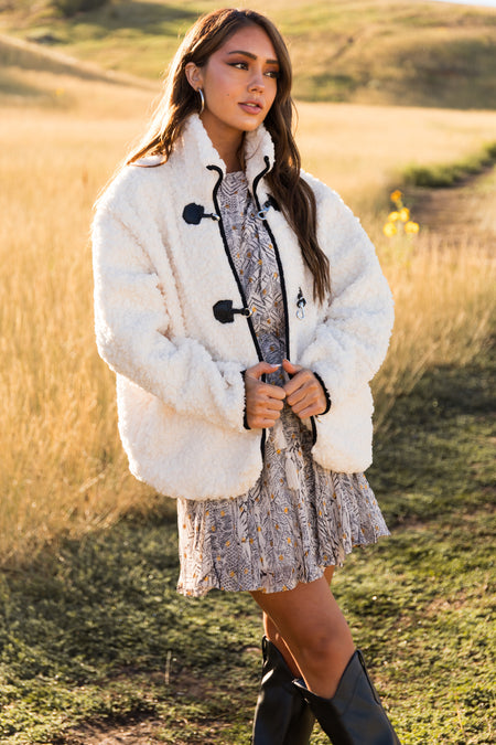 Ivory Toggle Clasp Sherpa Jacket