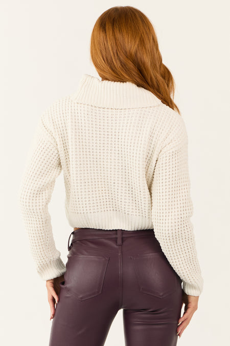 Ivory Turtleneck Chenille Cropped Sweater