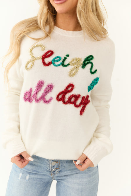 Ivory 'Sleigh All Day' Tinsel Graphic Sweater