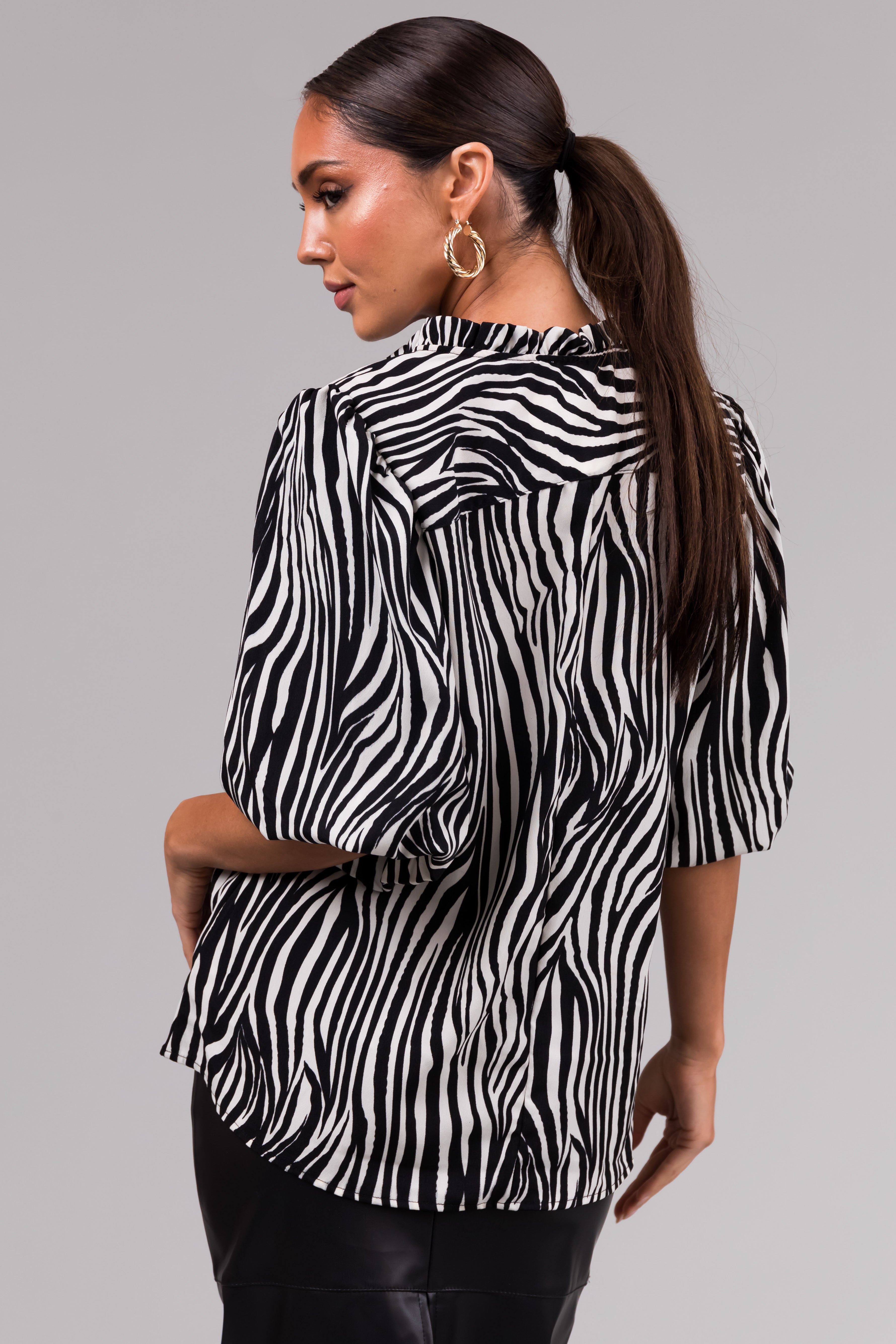 Ivory and Black Zebra Print V Neck Top