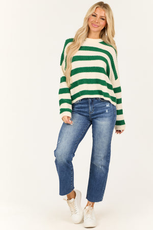 Ivory and Jade Zig Zag Stitch Striped Sweater