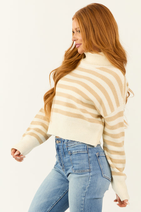 Ivory and Nude Striped Turtleneck Sweater