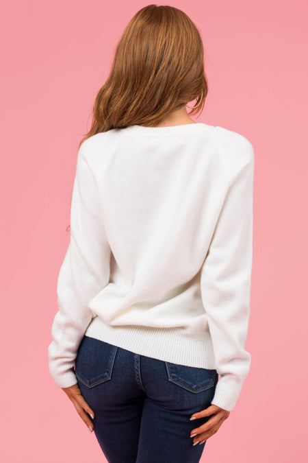 Ivory and Pink Cable Knit Heart Sweater