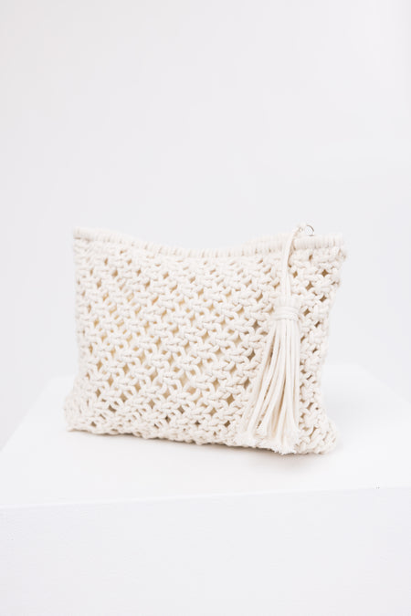 Ivory Crochet Clutch Tassel Purse