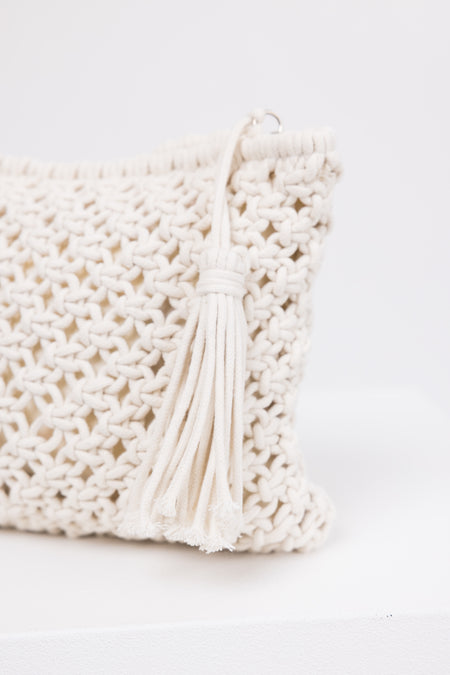 Ivory Crochet Clutch Tassel Purse