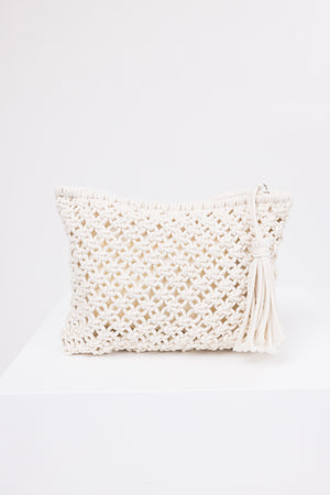 Ivory Crochet Clutch Tassel Purse