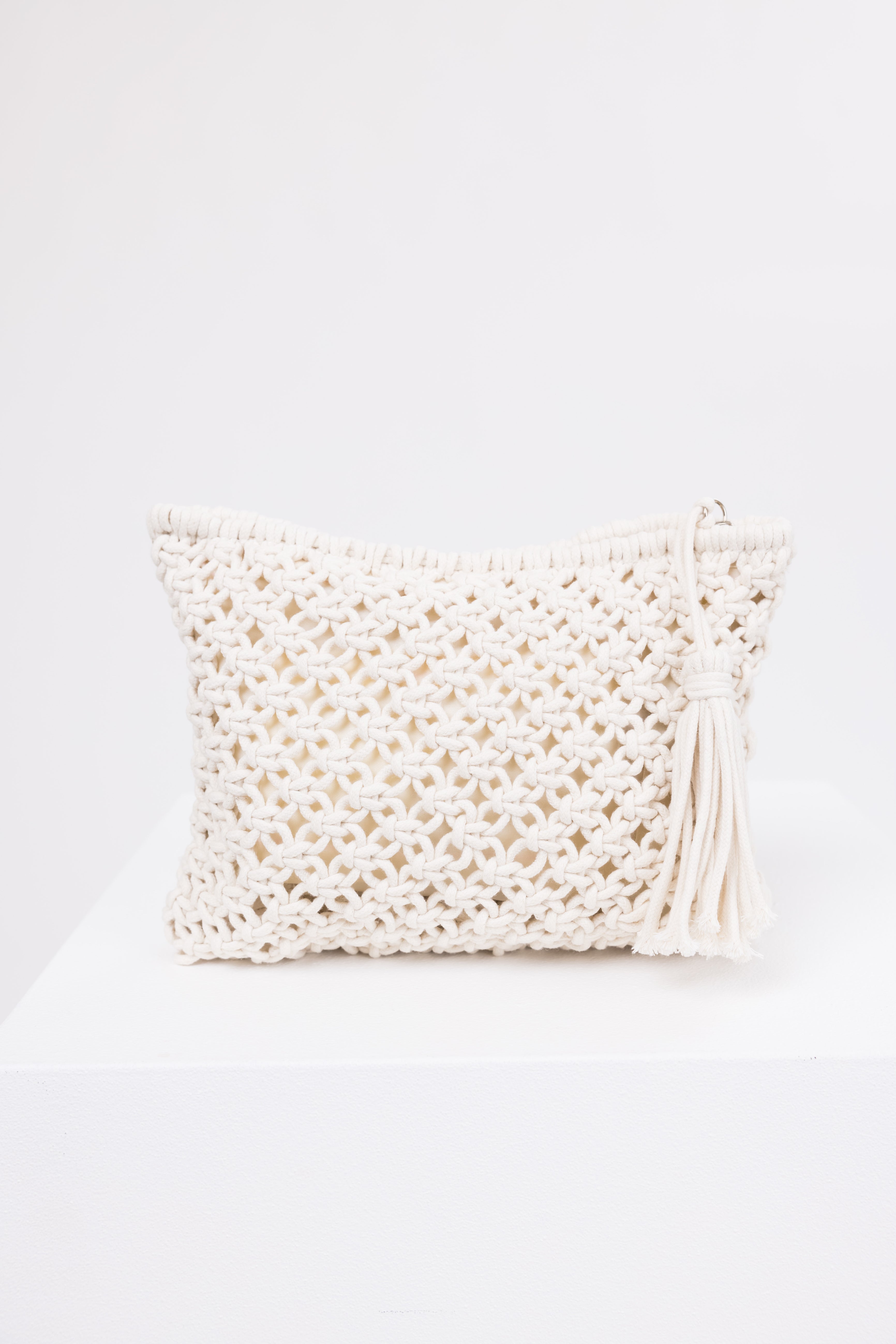 Ivory Crochet Clutch Tassel Purse