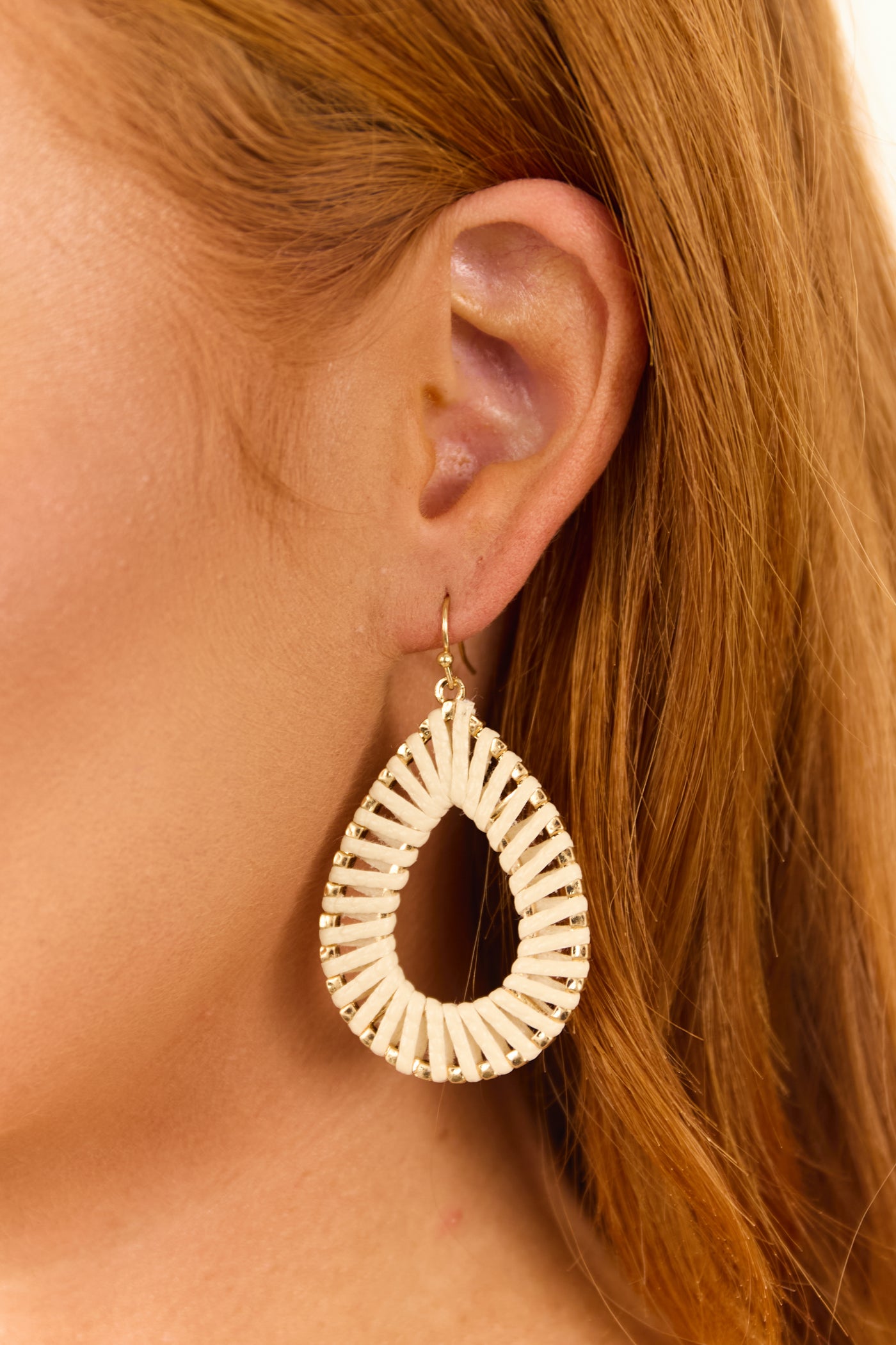 Ivory Faux Leather Wrap Teardrop Earrings