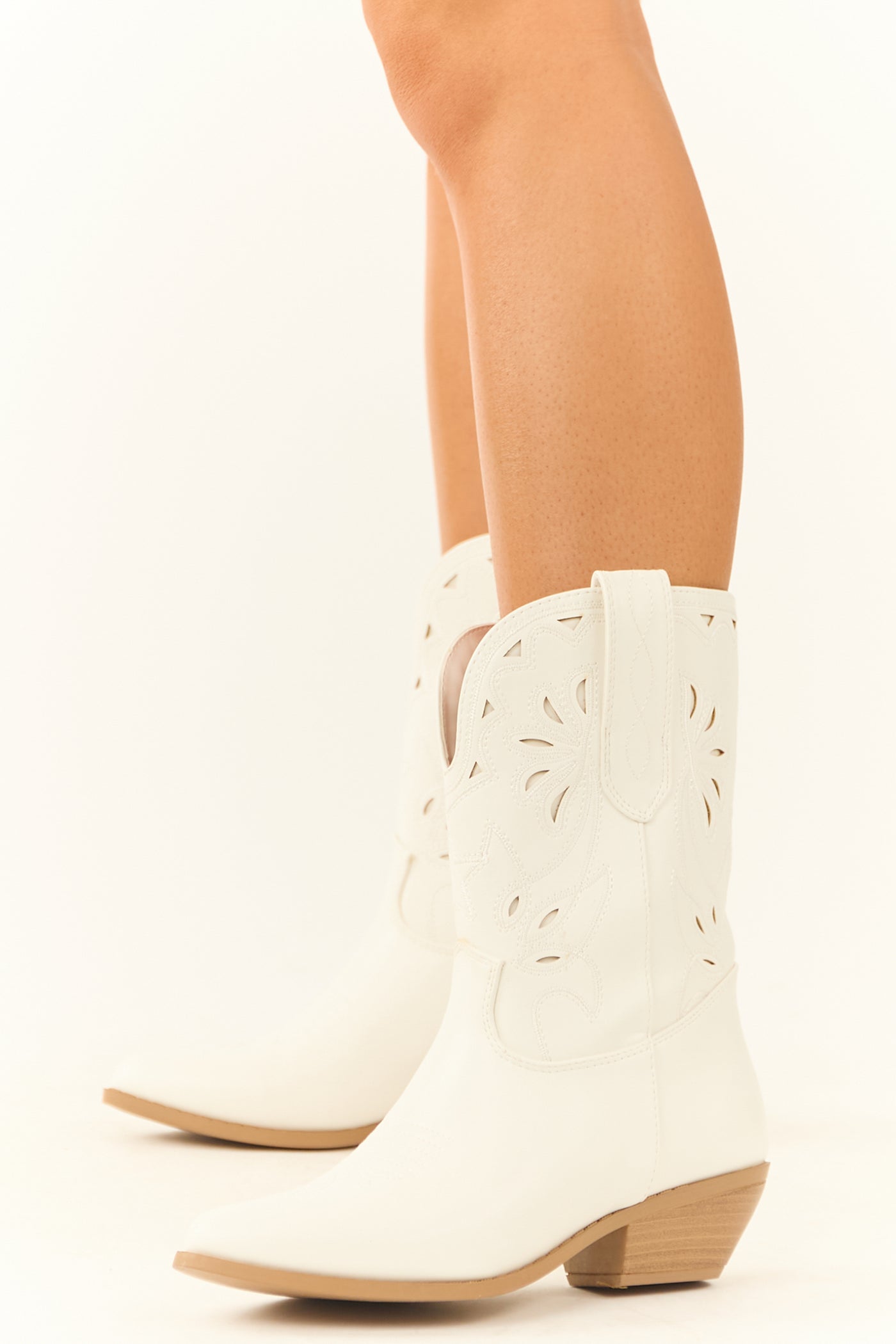 Ivory Faux Suede Mid Calf Embroidered Boots