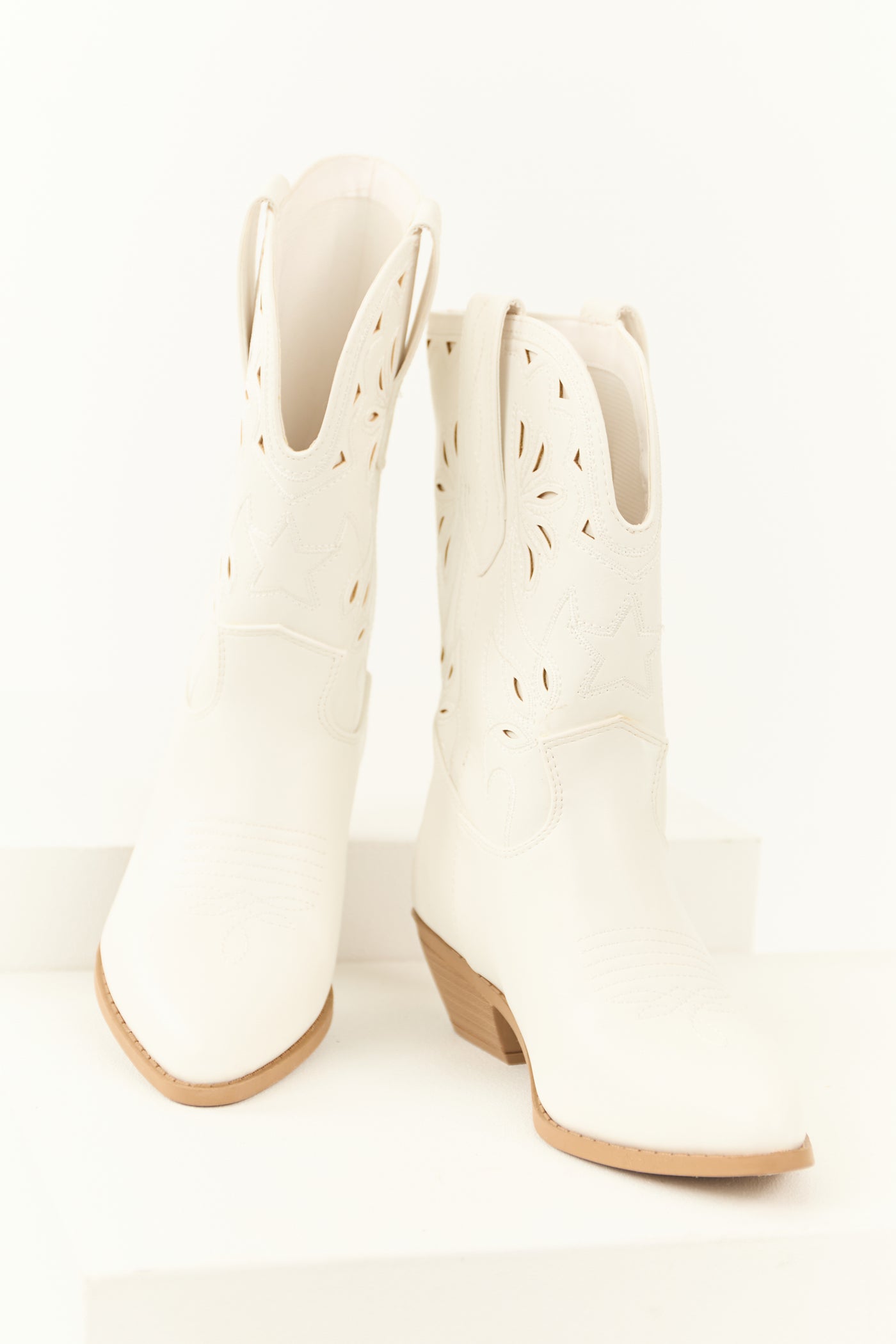 Ivory Faux Suede Mid Calf Embroidered Boots