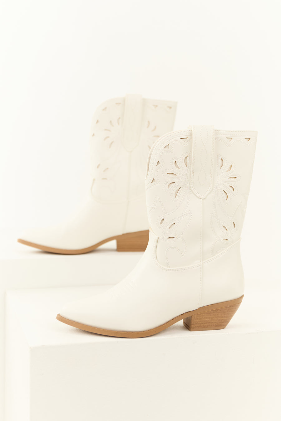 Ivory Faux Suede Mid Calf Embroidered Boots