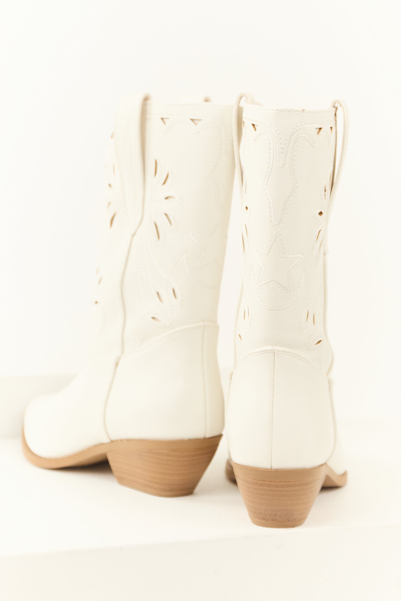 Ivory Faux Suede Mid Calf Embroidered Boots