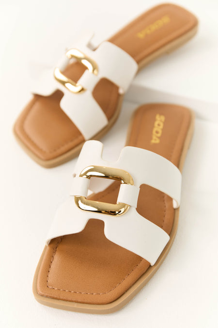 Ivory Gold Buckle Open Toe Sandals