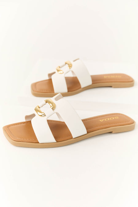 Ivory Gold Buckle Open Toe Sandals