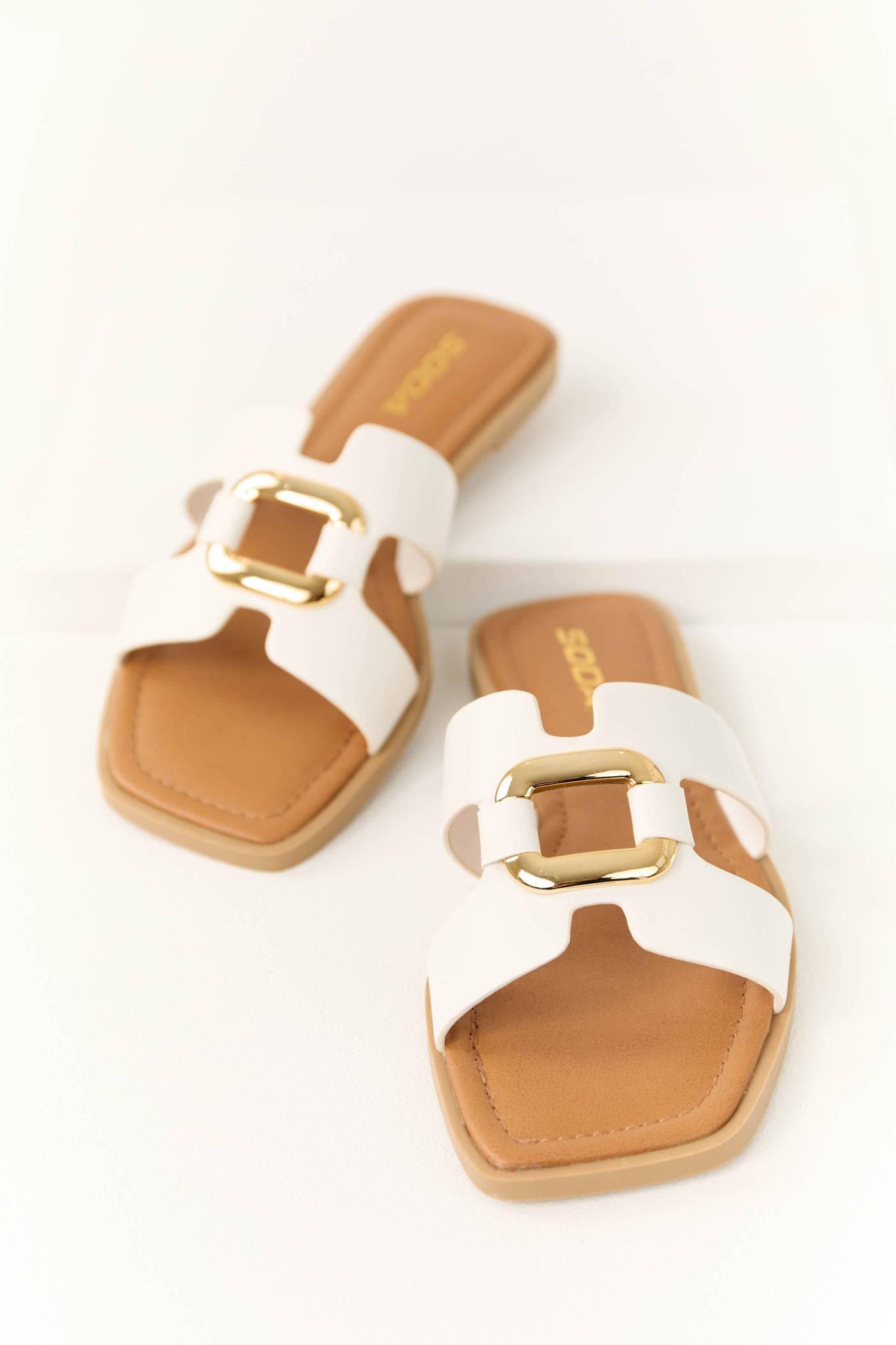 Ivory Gold Buckle Open Toe Sandals