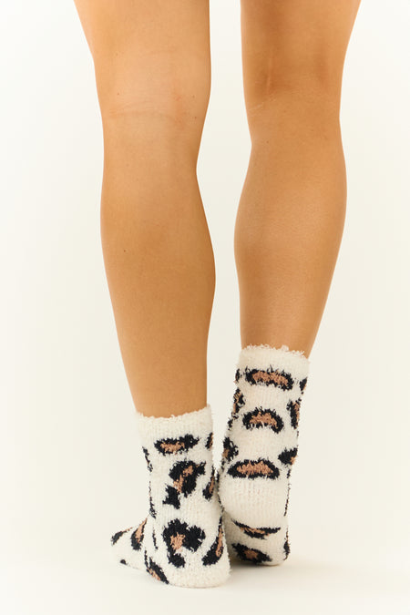 Ivory Leopard Print Fleece Fuzzy Socks