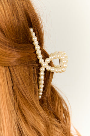 Ivory Pearl Lined Claw Hair Clip