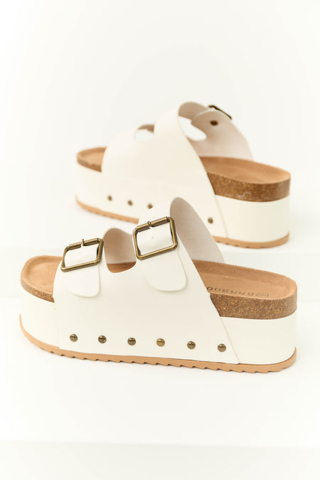 Ivory Platform Double Strap Buckle Sandals