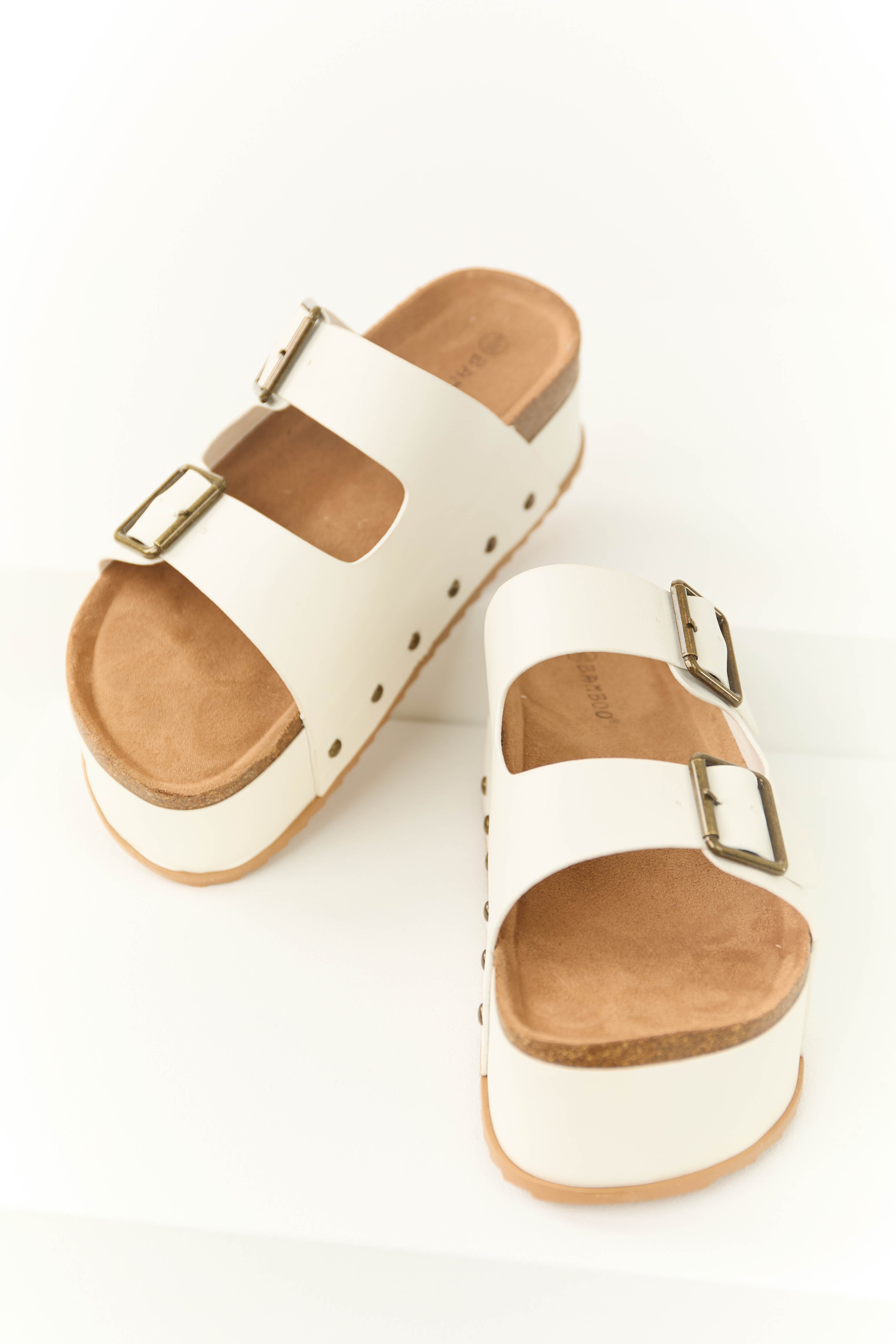 Ivory Platform Double Strap Buckle Sandals