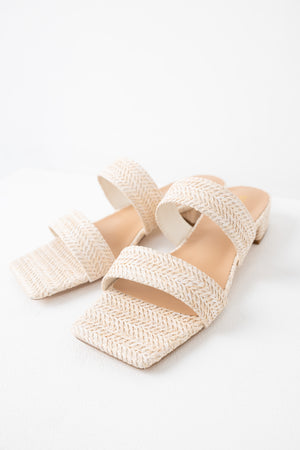 Ivory Raffia Woven Low Heel Sandals