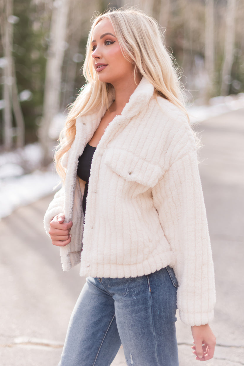 Ivory Soft Sherpa Button Down Jacket