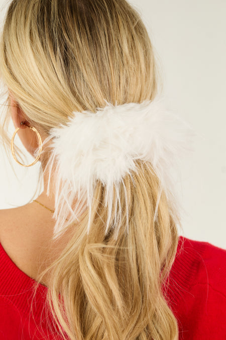 Ivory Thick Fuzzy Faux Fur Scrunchie