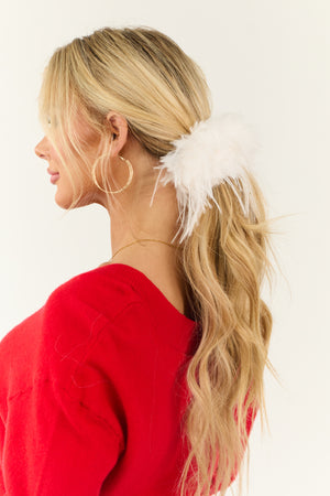 Ivory Thick Fuzzy Faux Fur Scrunchie