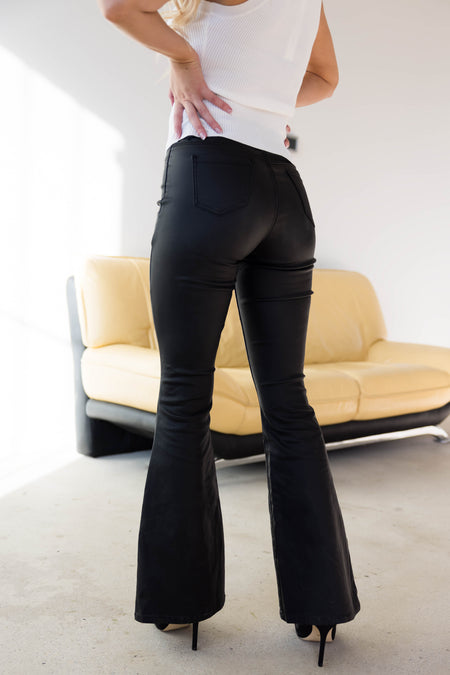 JC & JQ Black Faux Leather Bell Bottom Jeans