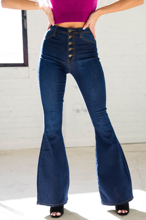 JC & JQ Dark Button Closure Bell Bottom Jeans