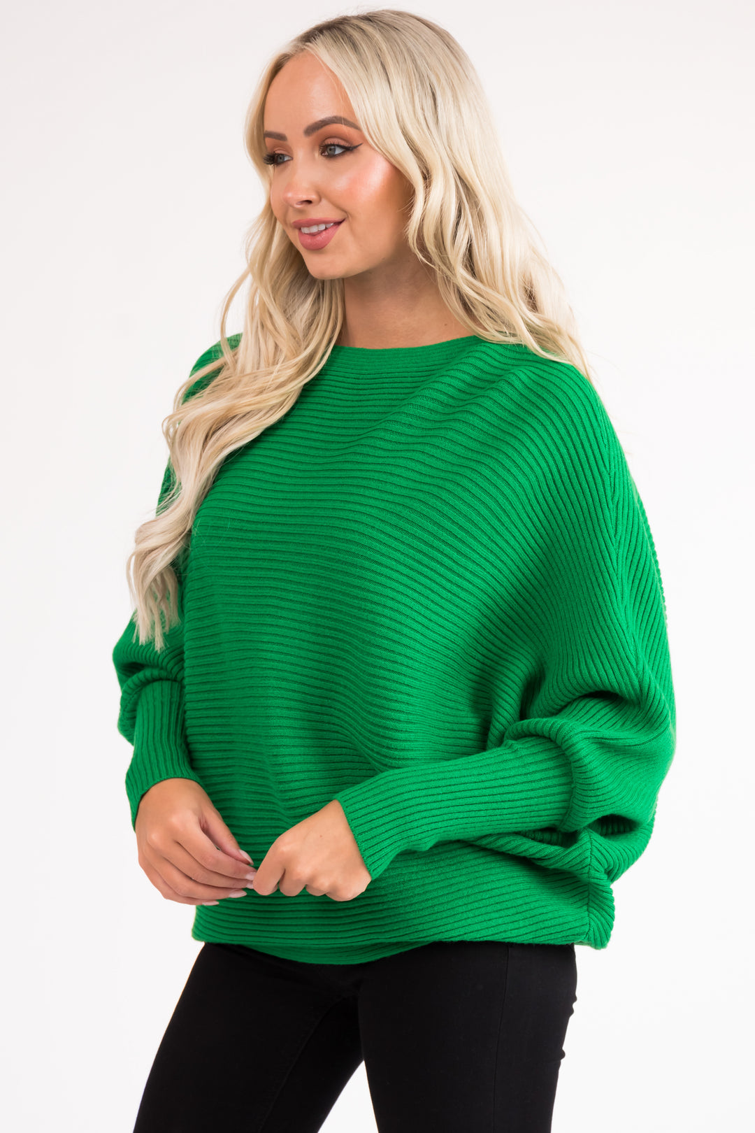 Almond green oversized longline 3/4 sleeve jumper - Horizons Lointains