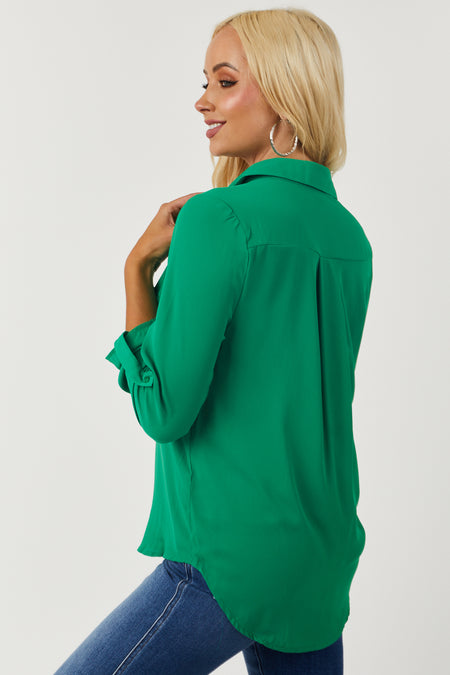 Jade Chest Pocket Collared Blouse