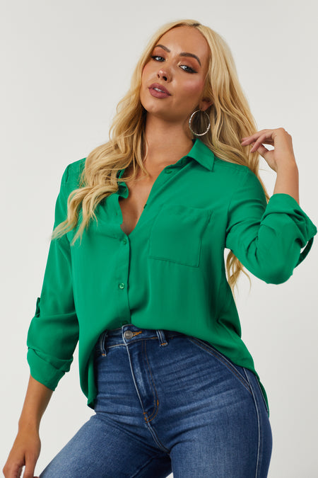 Jade Chest Pocket Collared Blouse