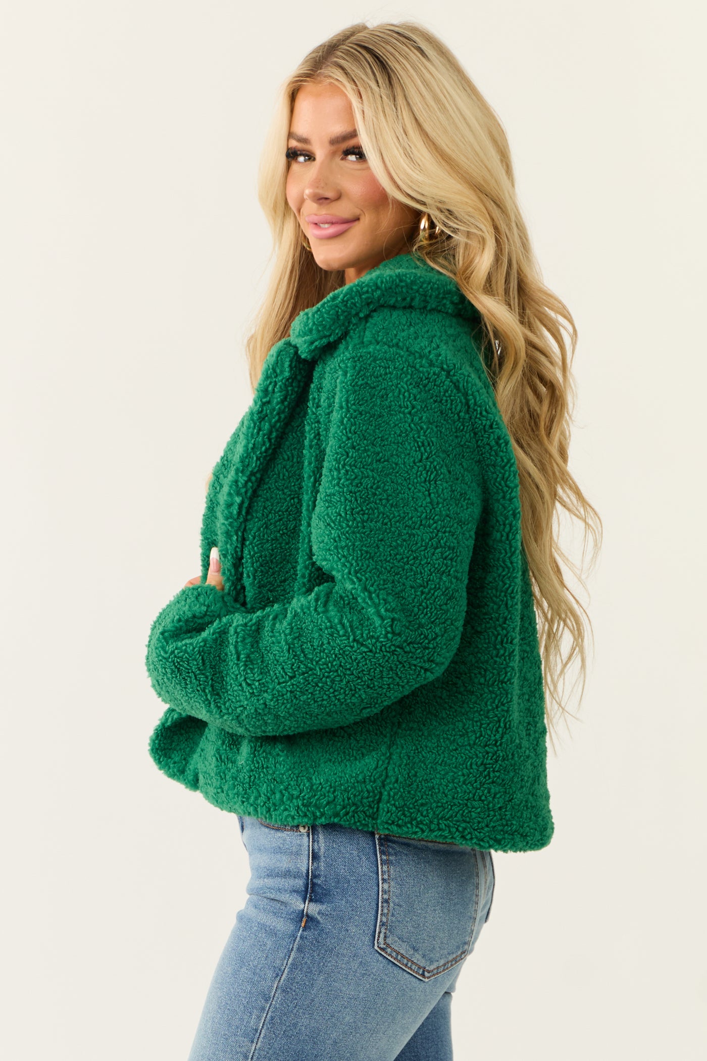 Jade Faux Fur Snap Button Down Collared Jacket