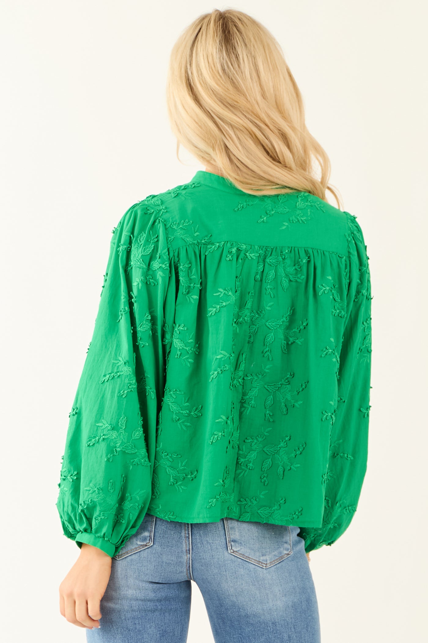 Jade Floral Embroidery Button Down Long Sleeve Top