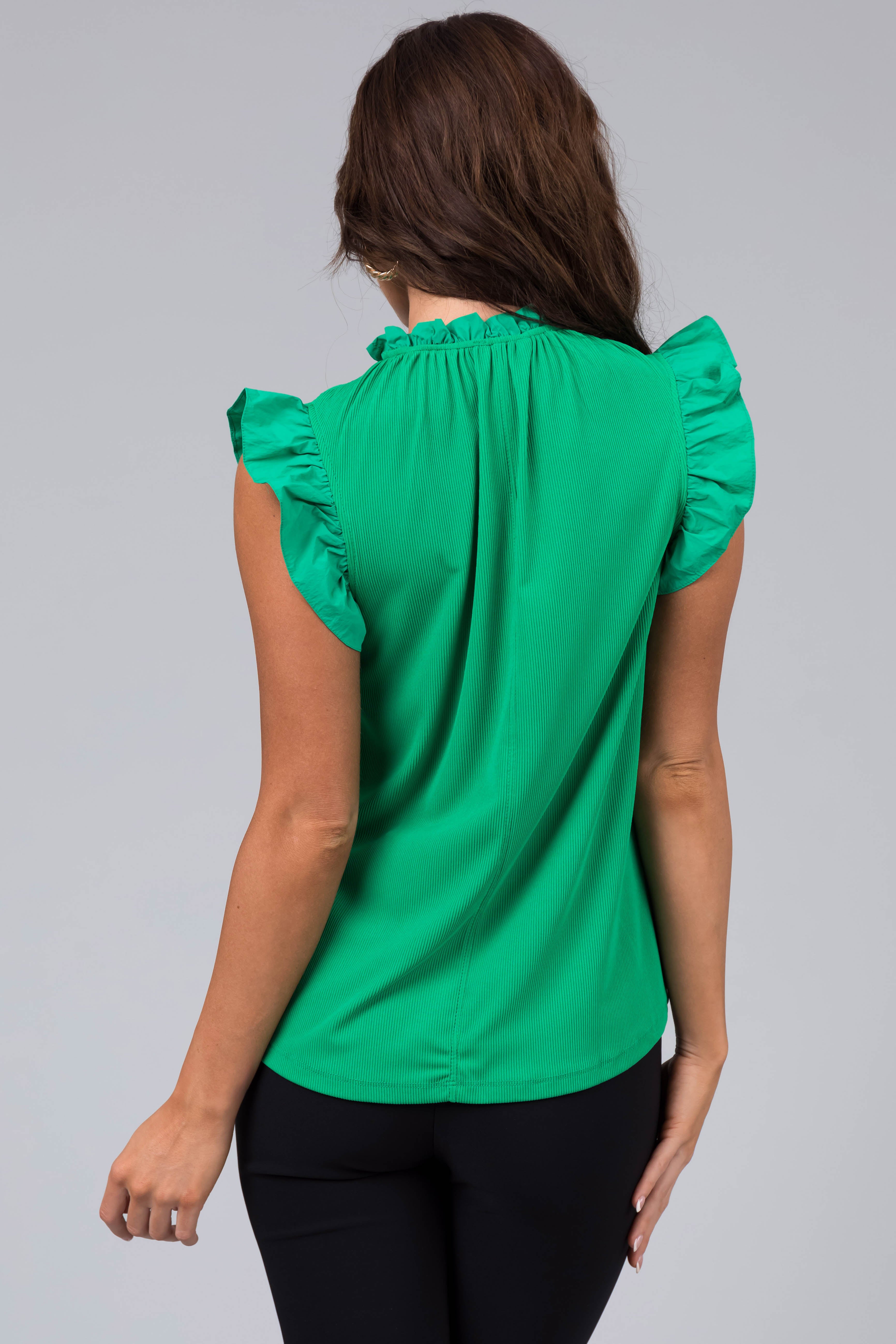 Jade Frill Trim Contrast Ribbed Knit Top