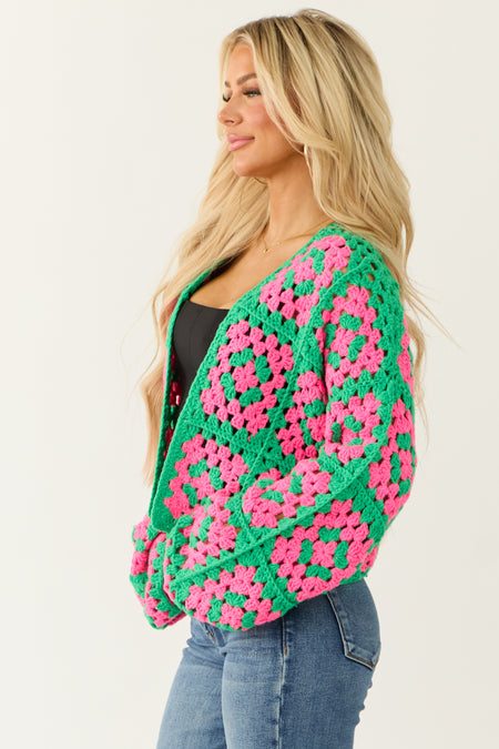 Jade Granny Square Crochet Open Cardigan