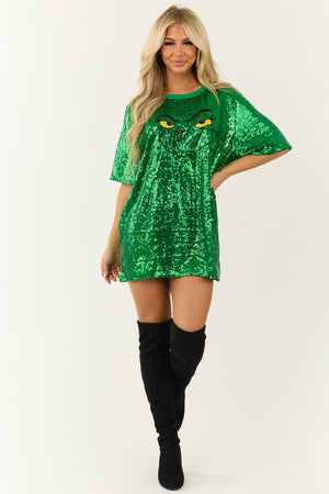 Jade Grinch Sequin Tee Shirt Mini Dress