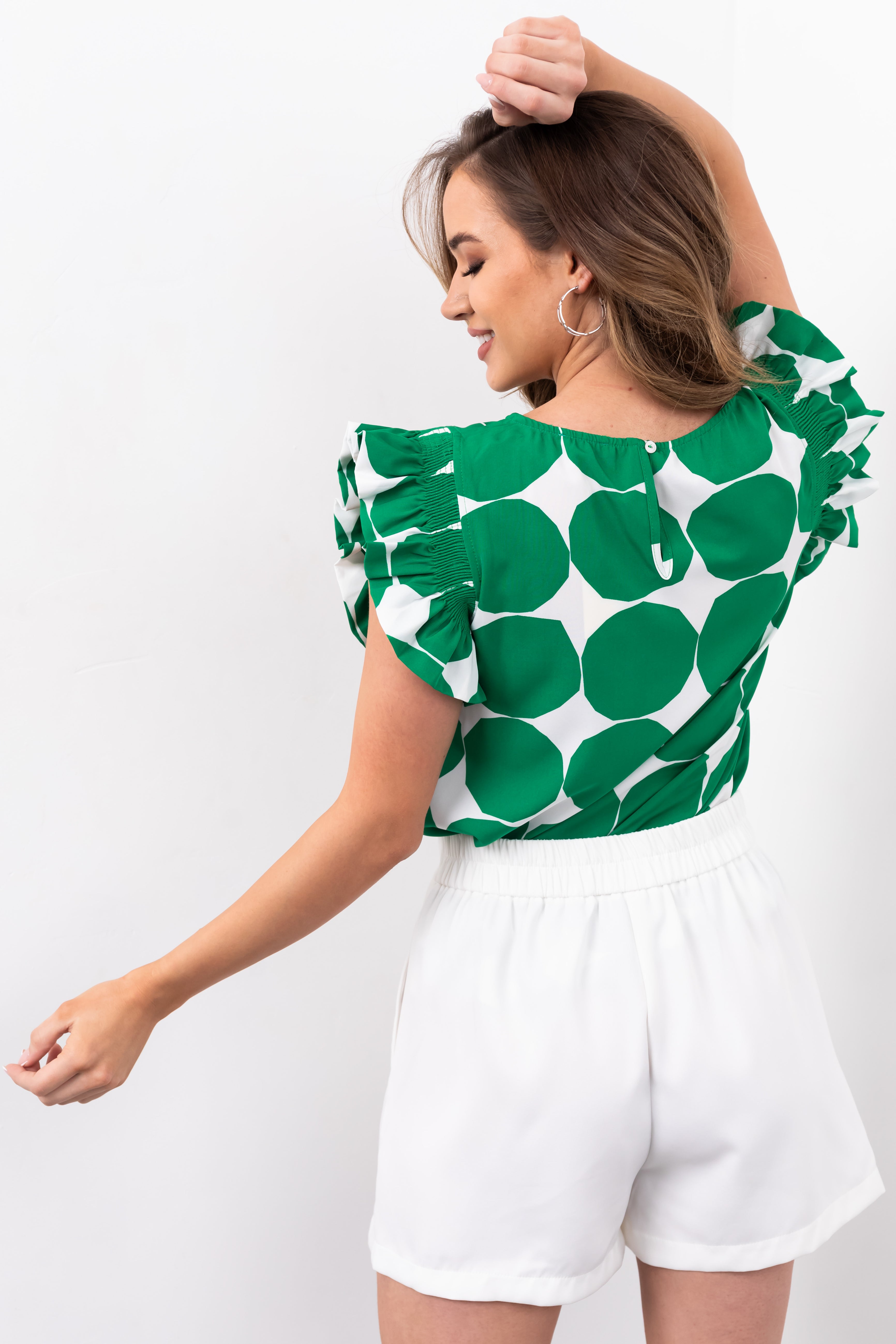 Jade Large Dot Print Ruffle Sleeve Blouse