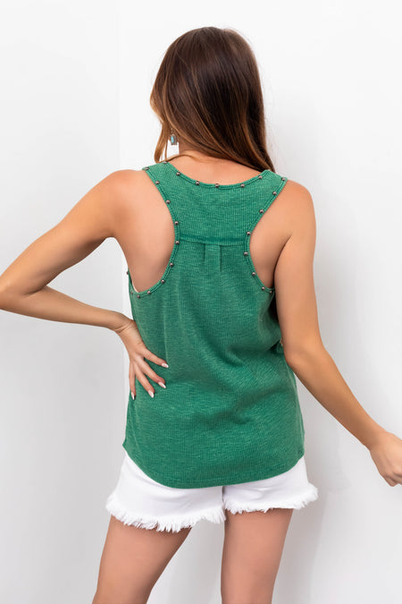 Jade Mineral Washed Studded Detail Tank Top