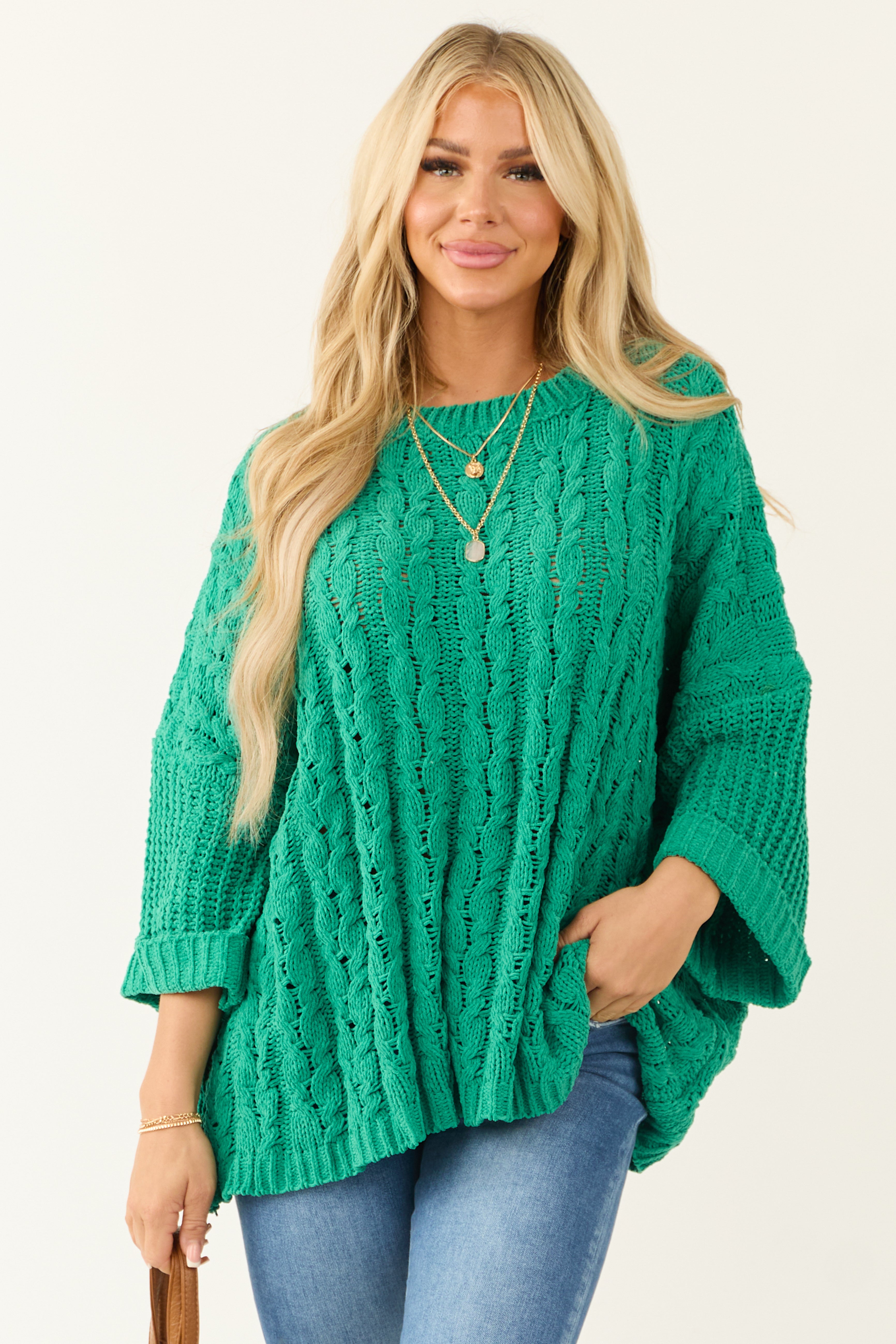 Jade Oversized Chenille Cable Knit Sweater