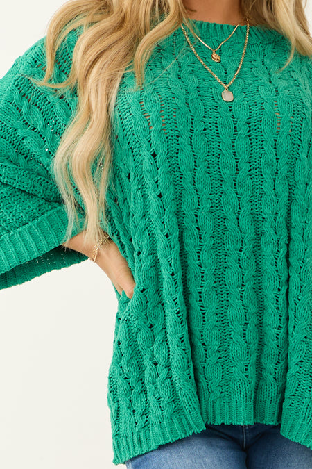 Jade Oversized Chenille Cable Knit Sweater