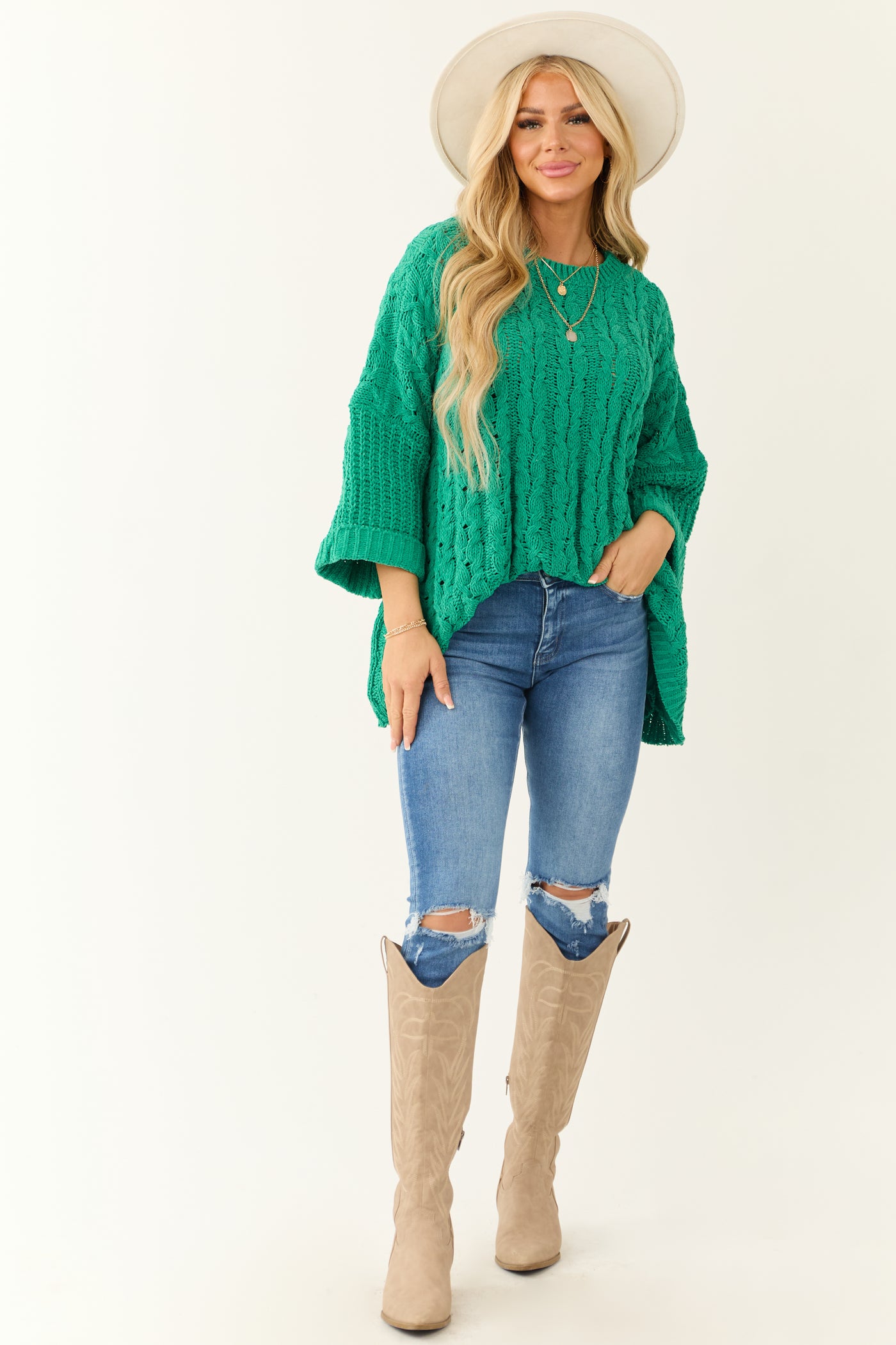 Jade Oversized Chenille Cable Knit Sweater