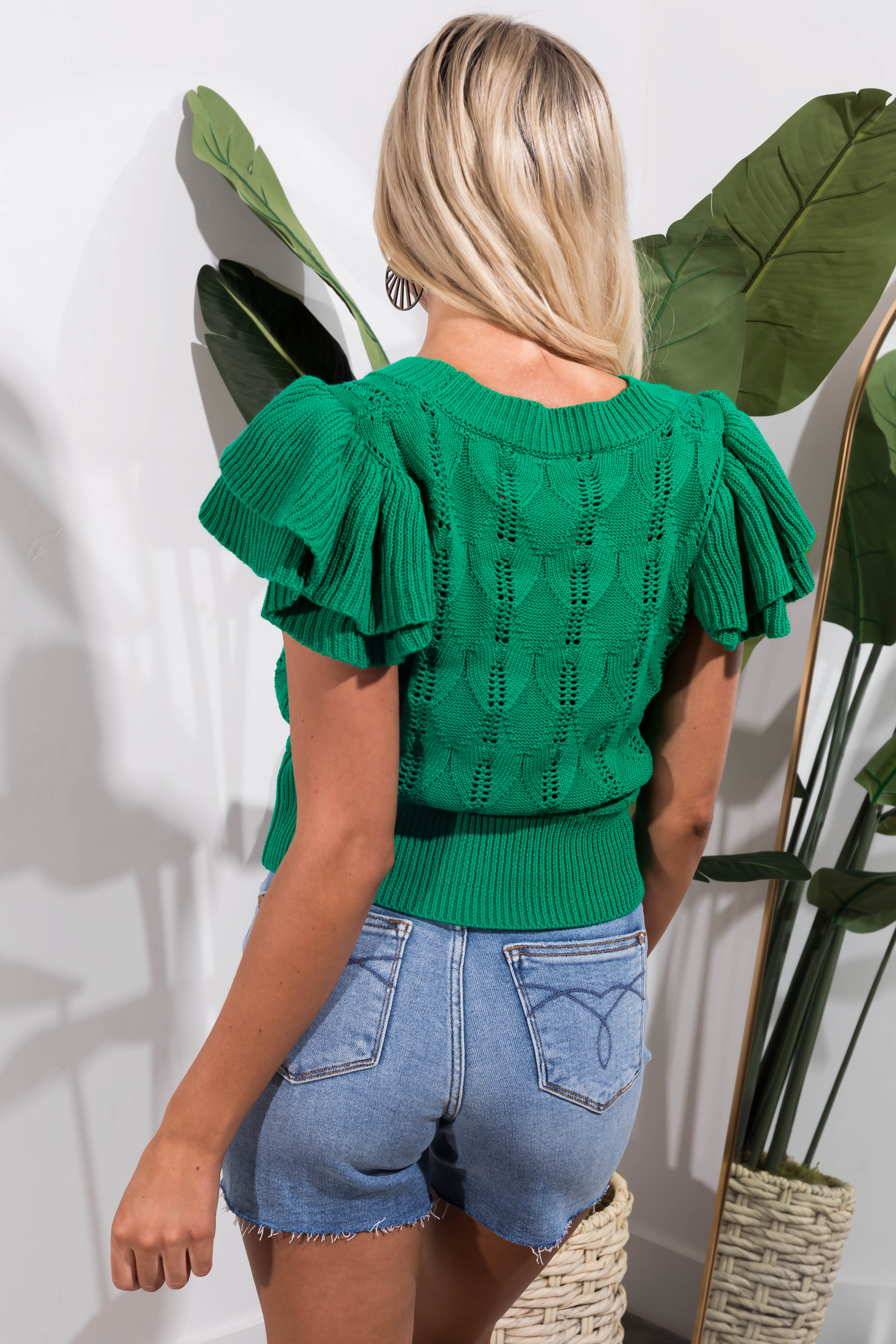 Jade Pointelle Knit Short Sleeve Top