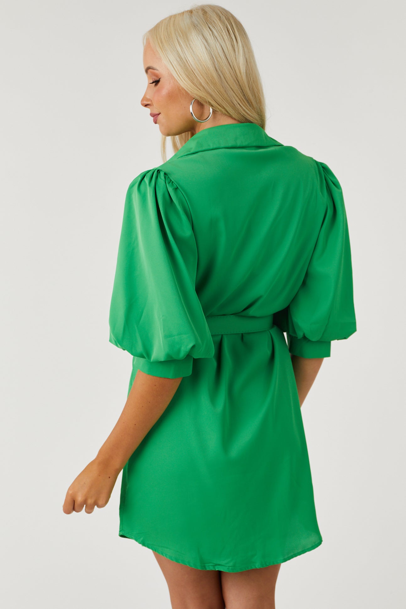 Jade Puff Sleeve Button Down Shirt Dress