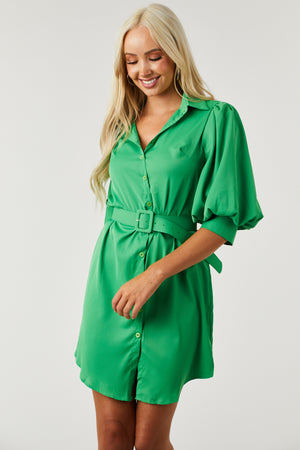 Jade Puff Sleeve Button Down Shirt Dress